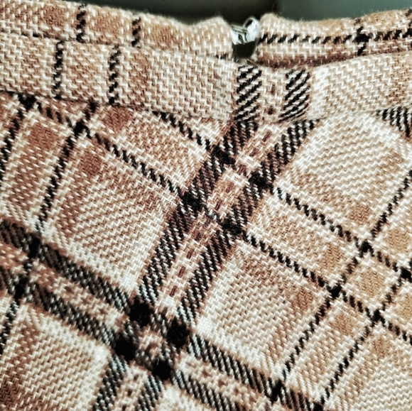 SIDE REAL Wool Asymmetric Skirt Plaid Brown Size 8 - Picture 3 of 7